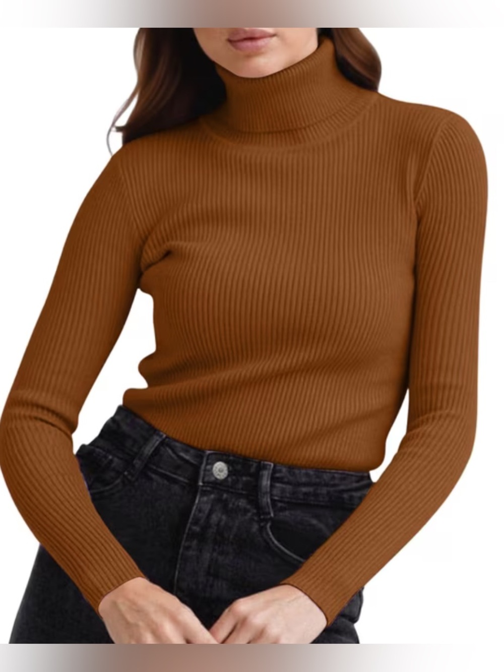 Old Navy Ribbed Turtleneck Long Sleeve Shirt - Brown